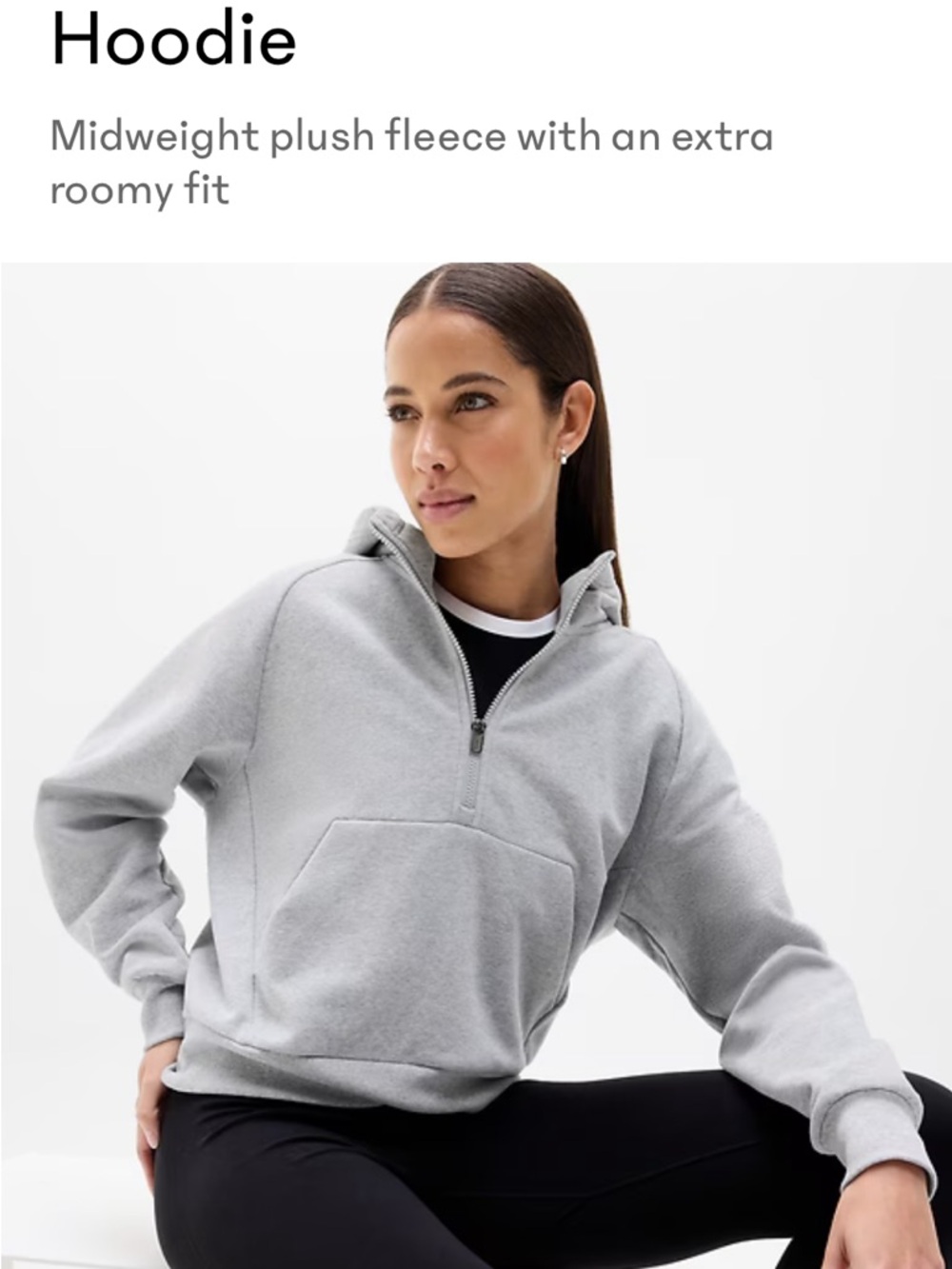 Athleta Light Gray Half-Zip Plush Fleece Hoodie